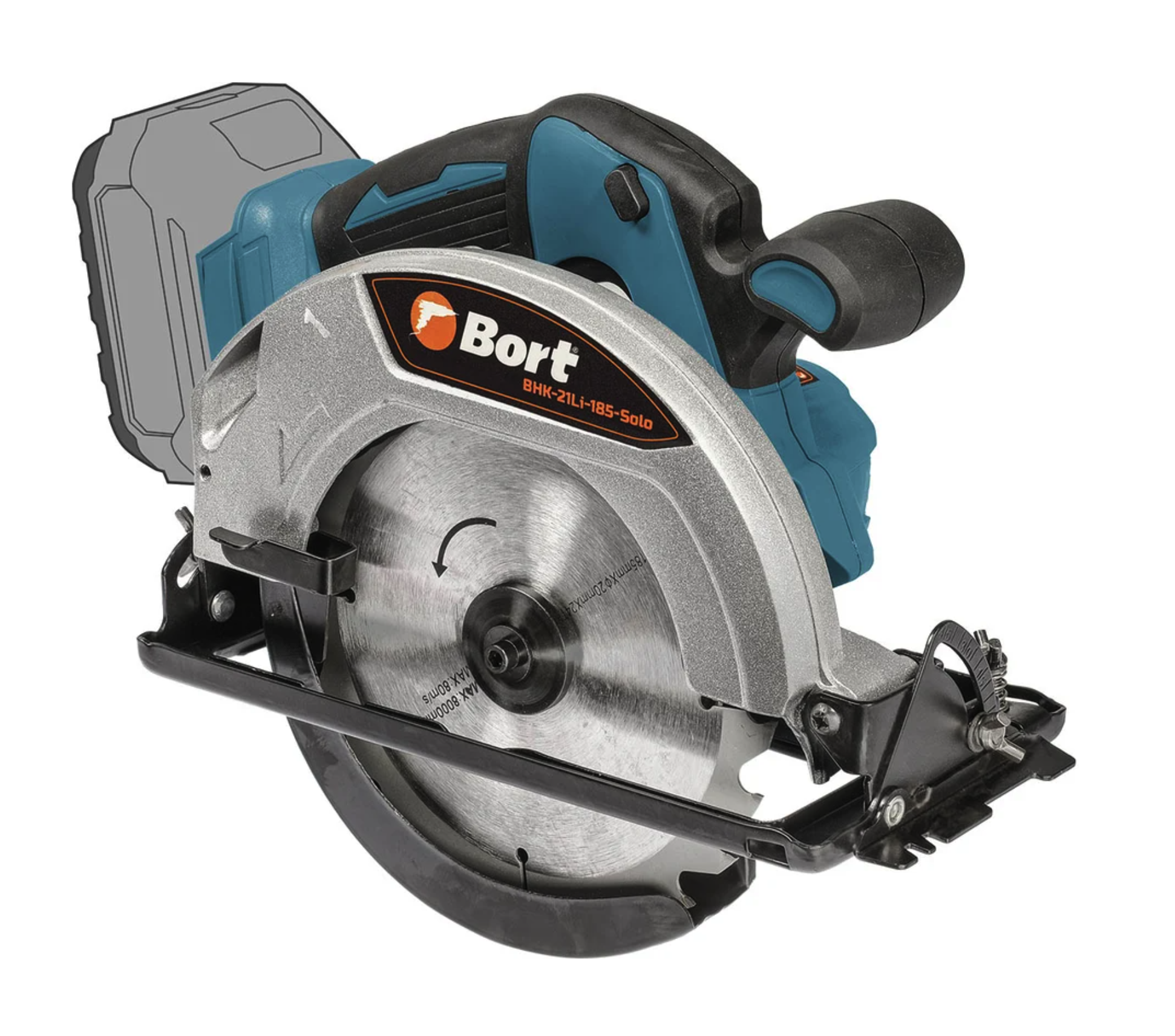 Bort BHK-21LI-185 SOLO ПИЛА ЦИРКУЛЯРНАЯ АККУМУЛЯТОРНАЯ [93418361] { БЕЗ АКБ И ЗУ, АКБ Makita 18V LXT, 0-3800 об/мин, диск 185 мм, 20 мм, 3 кг, аксессуаров 2 шт } (или аналог)